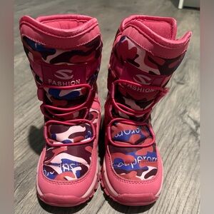 Kids Pink and Blue Camo Snow Boots